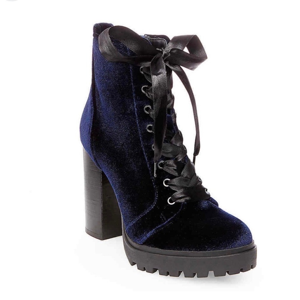 Steve Madden Laurie Navy Blue Velvet Platform Lace Up Block Heel Ankle Boot 8.5M - Picture 6 of 15